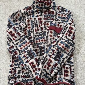 Patagonia Men’s Synchilla Patterned Snap Fleece with Red and Blue Accents